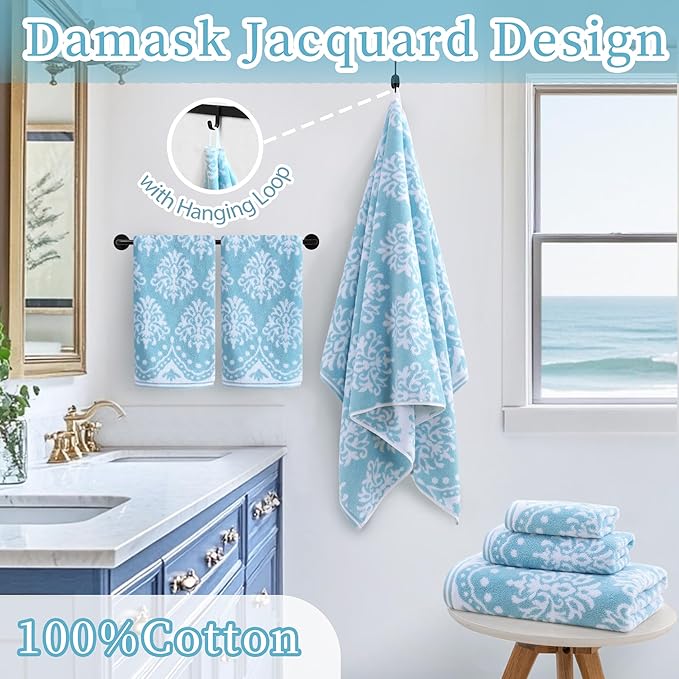 Hand Towels for Bathroom, Bath Hand Towel Set of 4, Jacquard Decorative Hand