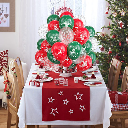 50pcs Red Green Latex Balloons with Christmas Bell Elk Tree Printing Snowflake Confetti for Christmas Party Decorations New Year Holiday Xmas Supplies