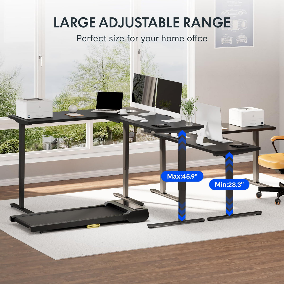 FLEXISPOT L Shaped Standing Desk, 71 x 63 Inch Electric Height Adjustable Corner Desk, Sit Stand Computer Workstation, Preset Controller, Home Office, Black Frame with Black Top