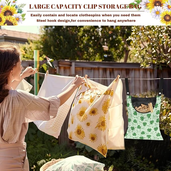 2 Pcs Clothespin Bag, Laundry Hanging Bag Fits Clothes Lines, Pin Bag