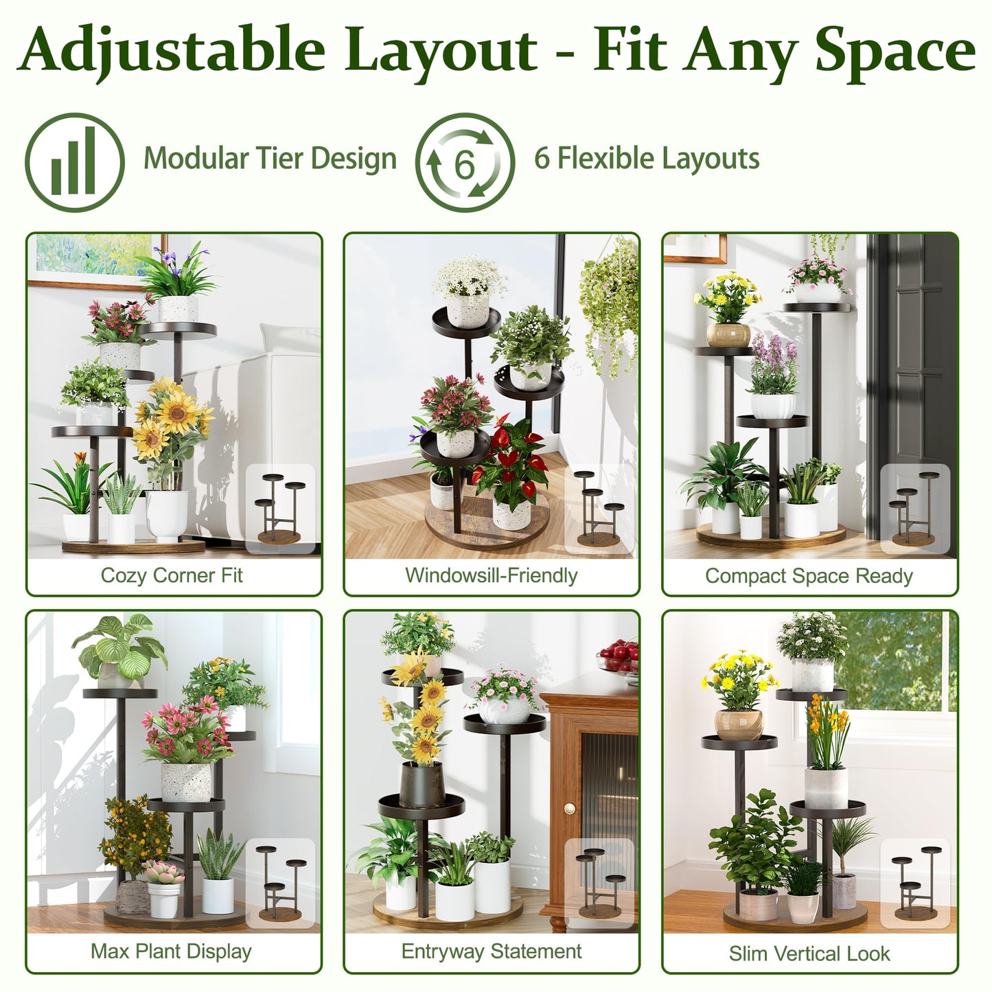 NQW 3 Tiered Tall Plant Stand for Indoor, Metal Plant Shelf Tiered Flower Pot Stands, Corner Plant Table for Patio Garden Balcony Living Room Bedroom
