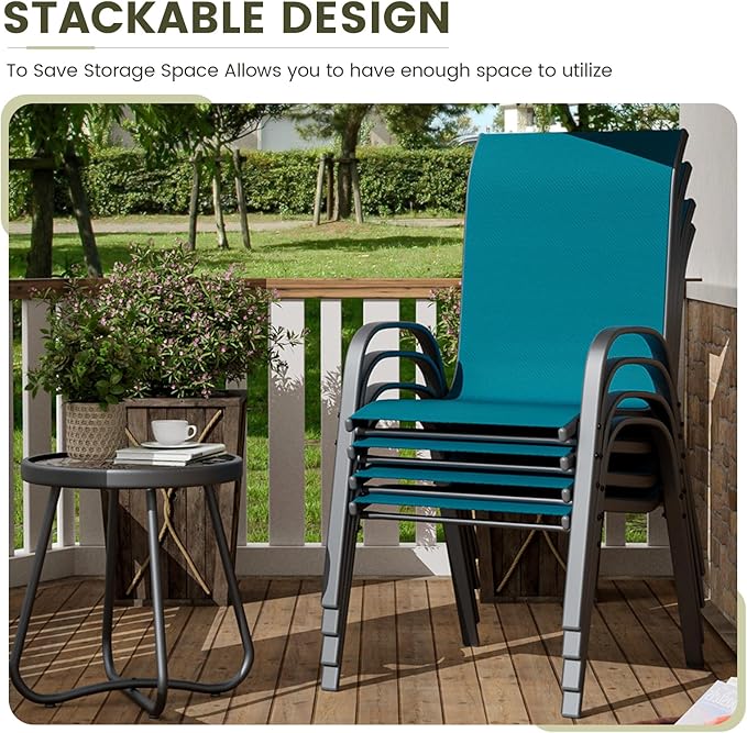 UDPATIO Patio Chairs Set of 8, Stackable Outdoor Dining Chairs with High Back, Breathable Textilene Fabric Outdoor Chair All Weather, 350LBS Capacity for Garden, Backyard (Light Blue)