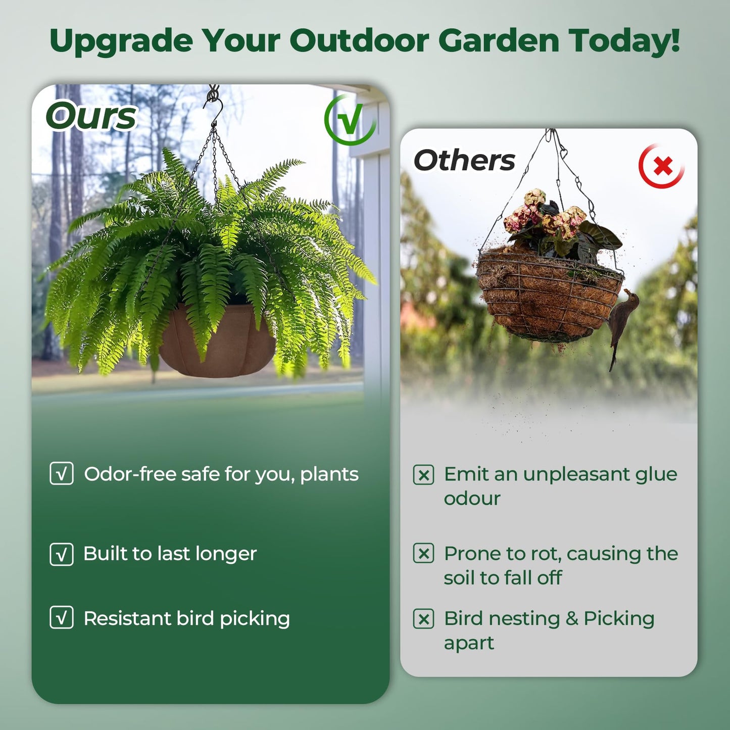 T4U Hanging Planters for Outdoor Plants, 12 Inch 4 Pack Fabric Hanging Baskets with Drainage Tray, Decorative Hanging Pots for Plants Outdoor Patio Porch Garden Use（Brown）