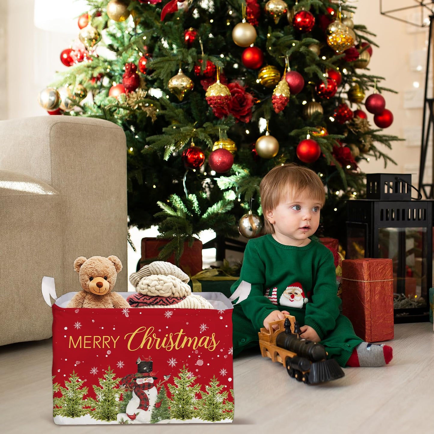 Christmas Snowman Storage Basket, Snowman Storage Box for Nursery Toy and Costume, Christmas Waterproof Rectangular Fabric Box, Cute Winter Snowman Decor Storage Basket, Christmas Party Decor Gifts