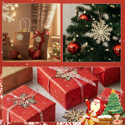 N&T NIETING 27pcs Wooden Snowflakes Shaped Embellishments Hanging Ornaments for Christmas Decoration