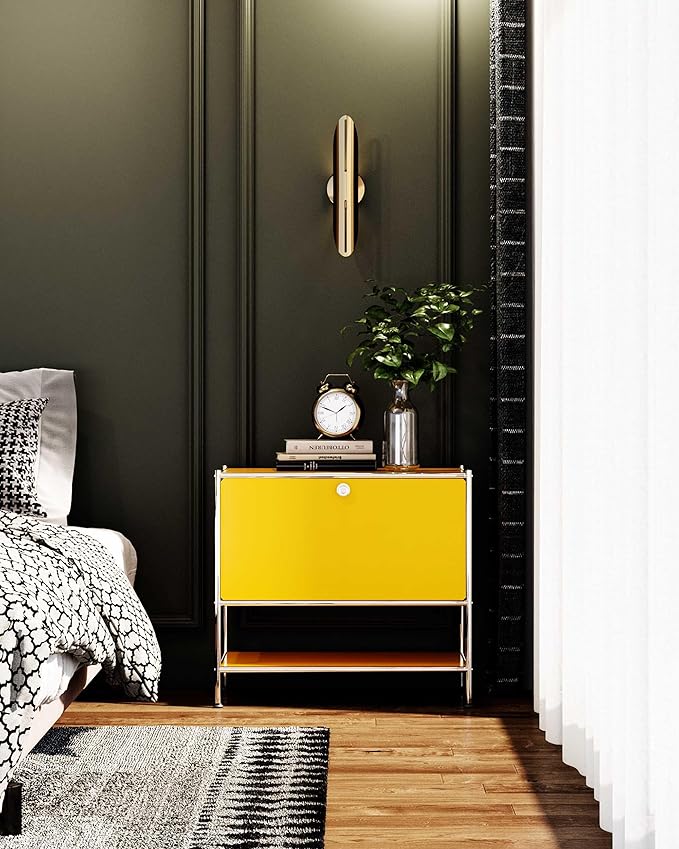 Metal Sidetable with Flap Door, 27.5" Height