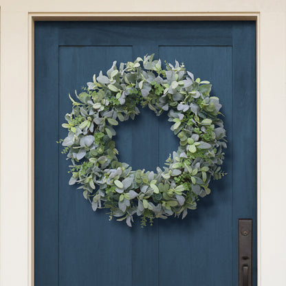 Puleo International 28" Artificial Flocked Lambs Ear Spring Door Wreath