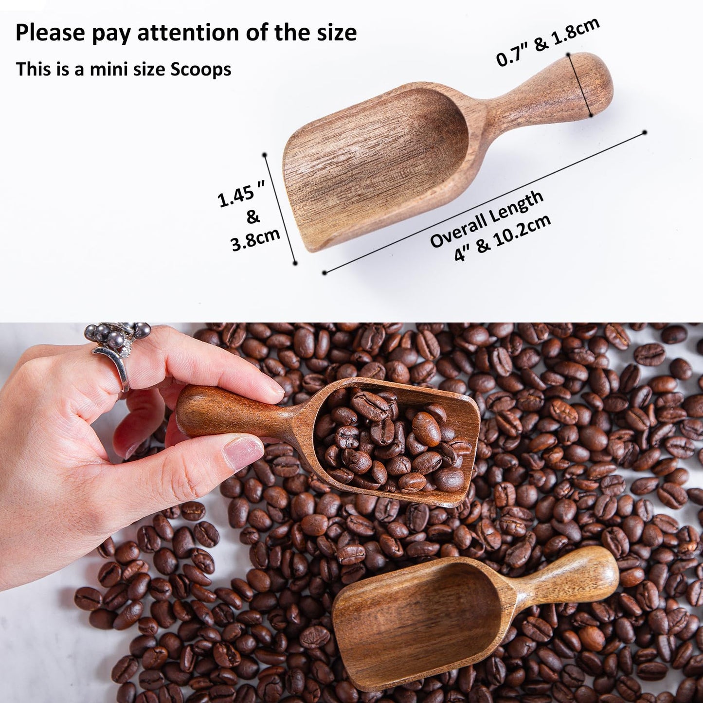 Wooden Scoop for Canisters 6PCS Acacia Wood Scoops for Jars Measuring Spoons for Ground Coffee Scoops Wooden Scoops Measuring Scoop for Seasoning Bath Salt Laundry Detergent Shovel-Multipurpose