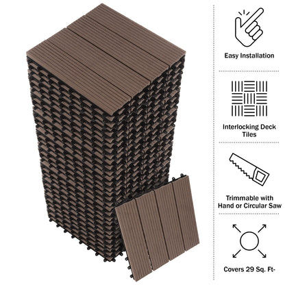 Interlocking Deck Tiles - 30-Pack 11.6-in Wood Plastic Composite All-Weather Outdoor Flooring Balcony Poolside or Patio by Pure Garden (Mocha Brown)
