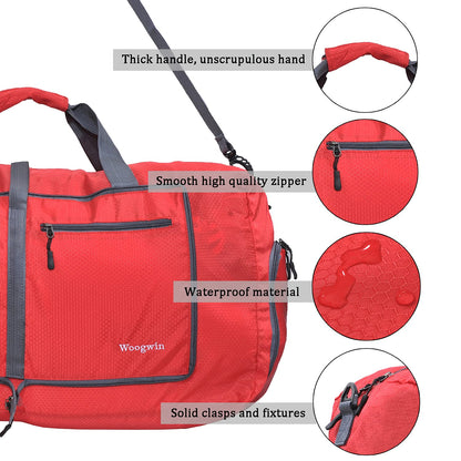 Woogwin Travel Duffel Bag Large Foldable Waterproof Overnight Bag for Beach Swim Bags Pool Sports Gym, 60L Red, Big Size, Large Duffle Bags