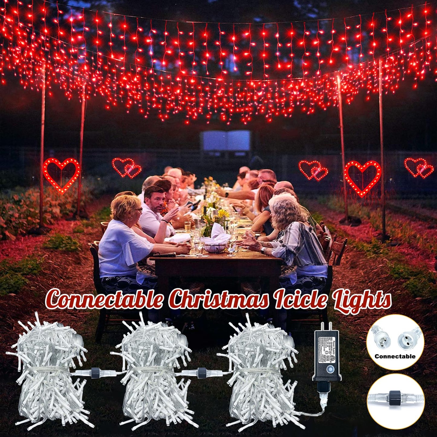Vivideal 33ft Red Christmas Lights - 400 LED Icicle Lights for Outside & Indoor Use, 8 Modes Timer, Waterproof for House, Yard, Eave, Patio, Wedding, Party & Holiday Decoration