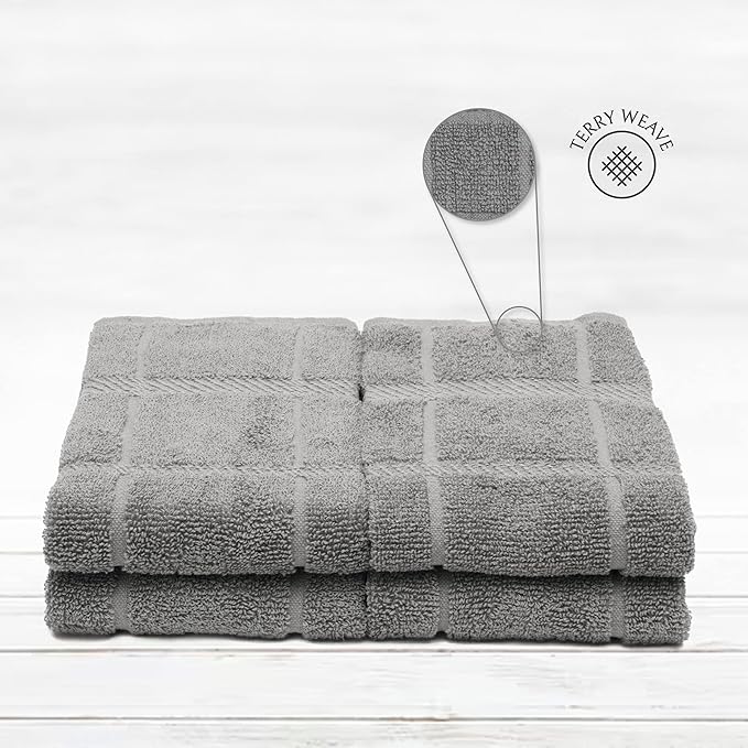 100% Cotton Terry Dish Towels, 4 Pack Plain, 16 x26 Inches, Super Soft and