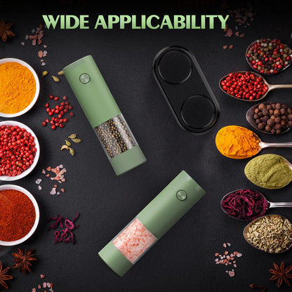 Salt and Pepper Grinder Set Mom Gifts, Electric Automatic Green Salt Pepper Shakers Home Kitchen Gadgets for New Home, Adjustable Coarseness Pepper Grinder Kitchen Appliances