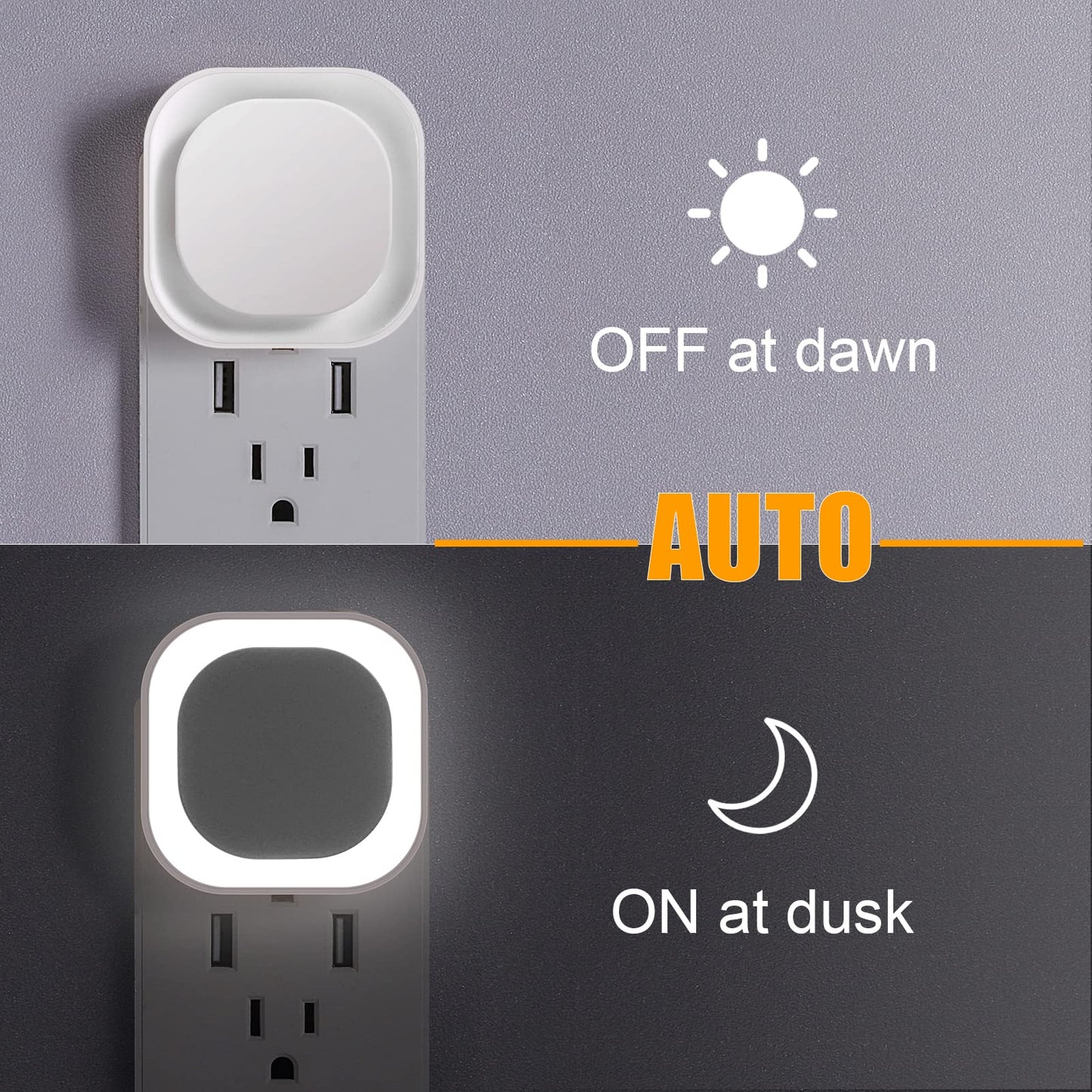 2 Pack Plug in Amber Night Light, Auto Dusk to Dawn, Soft Glow, Dimmable, Diffused Light, LED Lights for Bedroom, Kids, Bathroom, Sleep, Baby Nursery, Toddler, Hallway, Kitchen, Home Decor