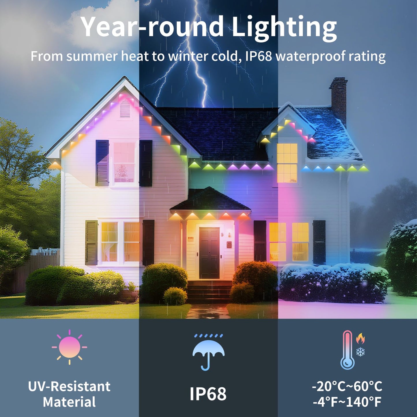 OKKMAX Permanent Outdoor Lights IP68 Waterproof Smart RGB+IC LED Christmas Light with 75 Scene Modes, Holiday Lights for Christmas Halloween, Work with Wi-Fi, Alexa & Google Assistant (100ft)