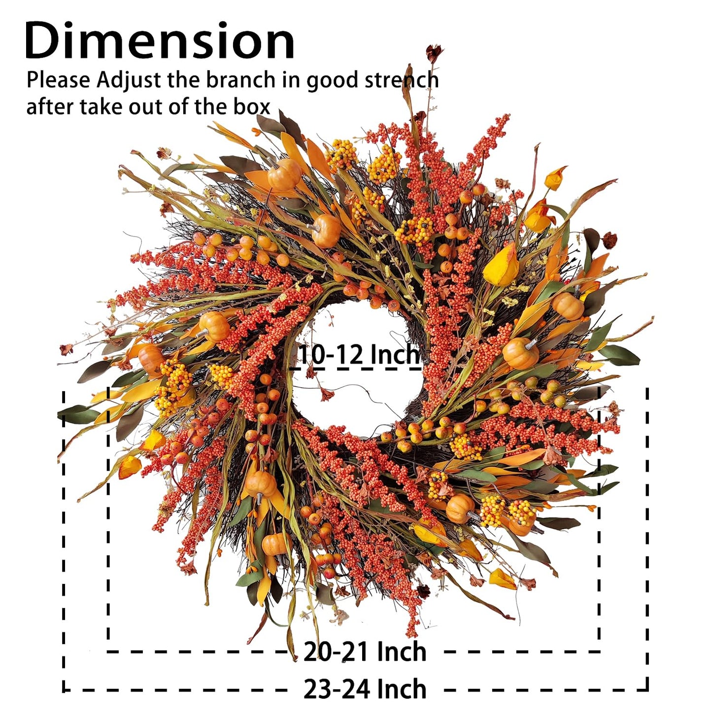 WANNA-CUL 24In Fall Harvest Wreath for Front Door Autumn Thanksgiving Decor