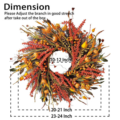 WANNA-CUL 24In Fall Harvest Wreath for Front Door Autumn Thanksgiving Decor