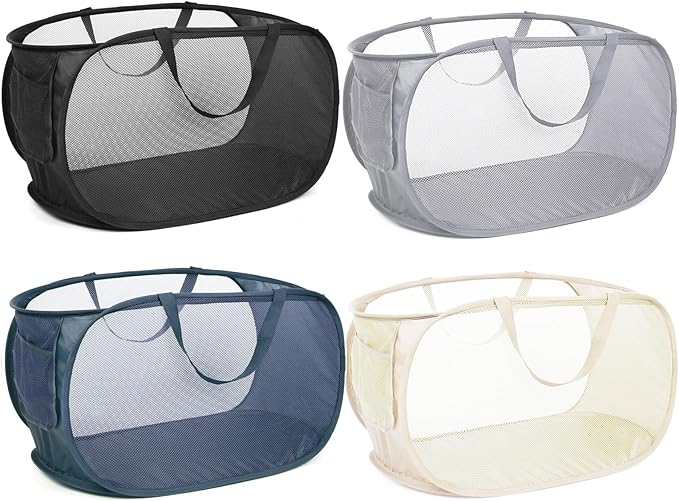 4 Pcs Durable Collapsible Laundry Baskets, Foldable Laundry Basket Large Opening