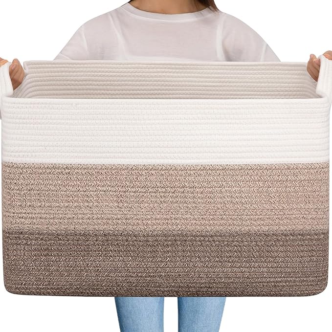 OIAHOMY Extra Large Blanket Basket, 95L Cotton Rope Woven Laundry Basket