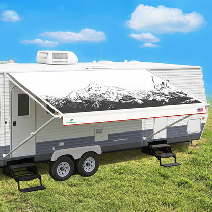 Leaveshade RV Awning Fabric Replacement Camper Trailer Awning Fabric Super Heavy Vinyl Coated Polyester 17'3''(Fit for 18' Awning)-Mountains (Custom Looking)