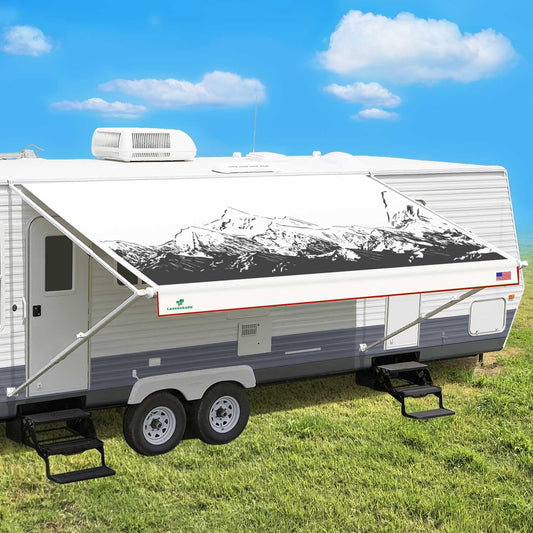 Leaveshade RV Awning Fabric Replacement Camper Trailer Awning Fabric Super Heavy Vinyl Coated Polyester 17'3''(Fit for 18' Awning)-Mountains (Custom Looking)