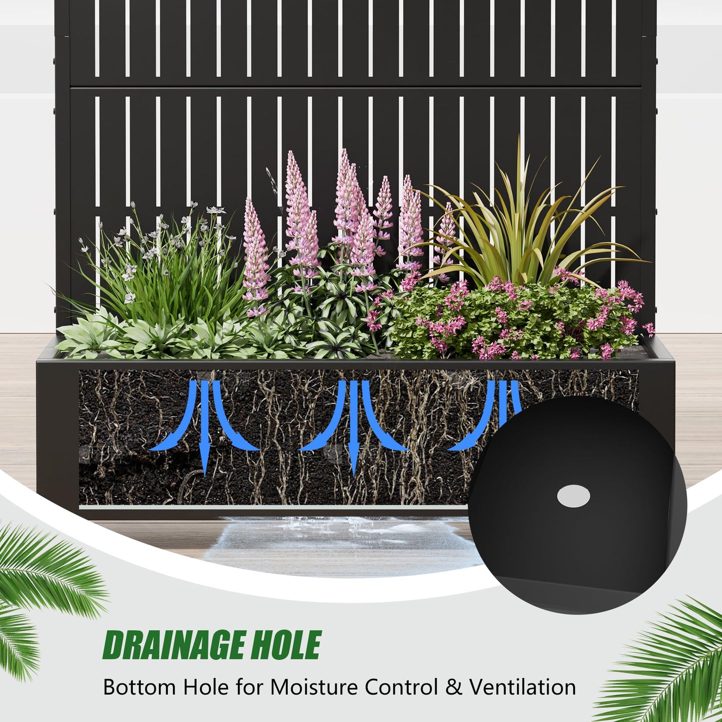 Casaphoria Raised Garden Bed Metal Planter Box with Trellis, 72"x47"x16" for Outdoor Climbing Plants, Flowers Vegetables and Vines Privacy Screen with Wheels and Drainage Holes(Black Vertical)