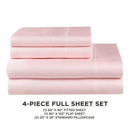 Juicy Couture Full Size Silk Satin Bed Sheet Set, Deep Pocket Silky Full Sheet Set with 1 Fitted Sheet, 1 Flat Sheet and 2 Pillow Case, Wrinkle Resistant and Anti Pilling Bed Sheets - Pink