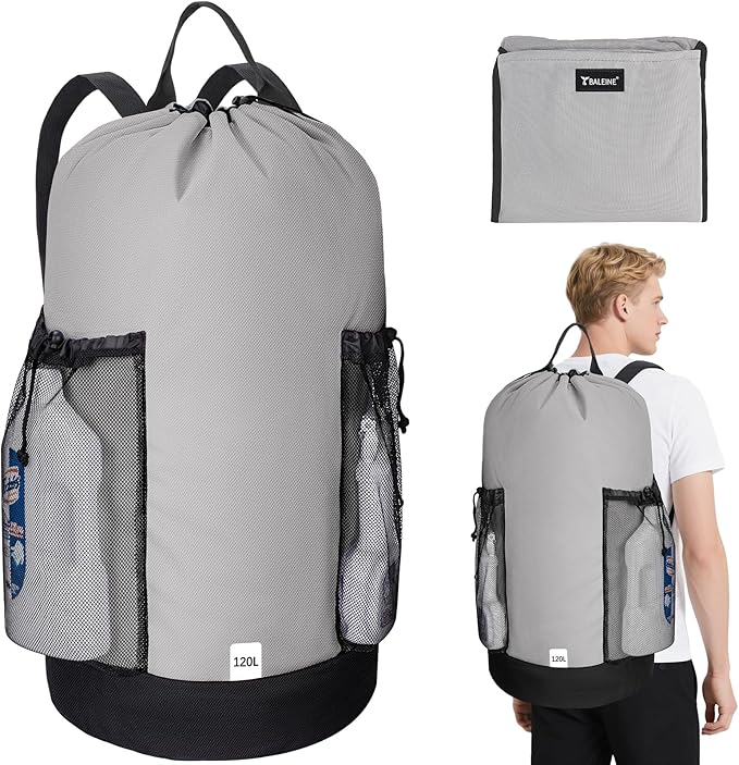 BALEINE 120L Laundry Bag Backpack, 900D Oxford Fabric Large Travel Laundry Bags