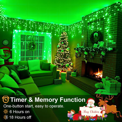 400 LED Icicle Christmas Lights Outdoor - 33FT Icicle Lights for Outside 8 Modes with 75 Drops, Plug in Waterproof Connectable Fairy String Lights for Indoor Holiday Party Christmas Decoration,Green