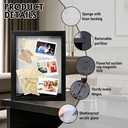 Shadow Box 14x11 Black Picture Frames Display Cases with LED Light,Memory Keepsakes Boxes with 4 Removable Trinket Shelf,for Anniversary Wedding Baby Graduates Memorial Collect-Distressed Retro