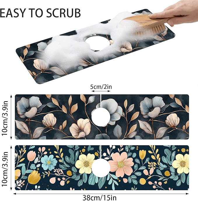 Bimkole 2 PCS Faucet Absorbent Mat, Kitchen Faucet Sink Splash Guard Wraparound