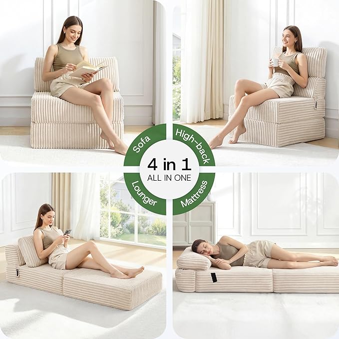 Convertible 4-in-1 Folding Sofa Bed Pocket Coils+Foam Fill Medium Support