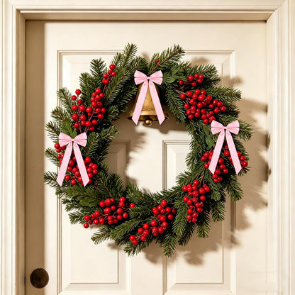 50Pcs Pink Satin Bows for Christmas Tree, 4 x 8 inch Xmas Ornaments with Pre-Made Twist Ties & Self-Adhesive, for Tree Cabinet Front Door Wreath Holiday Home Decor