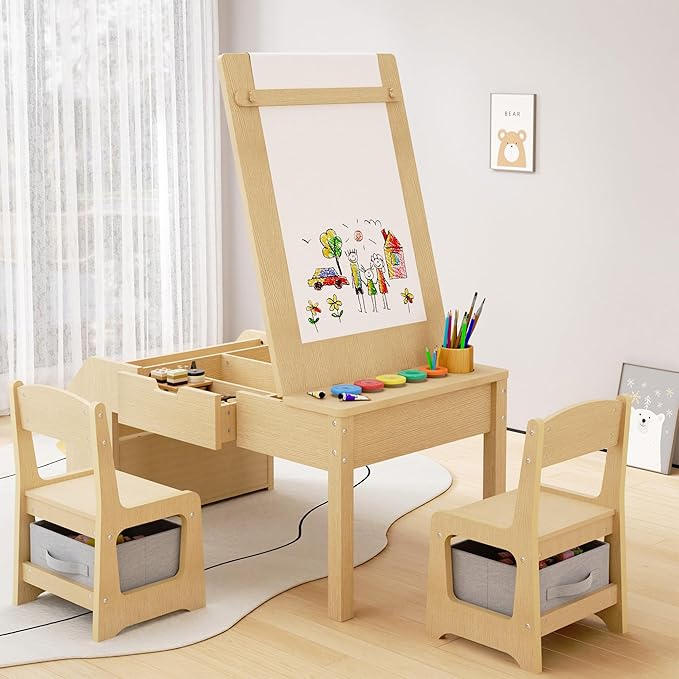 5-in-1 Kids Art Table and Chairs, Toddler Table and Chair Set, Craft Play Desk