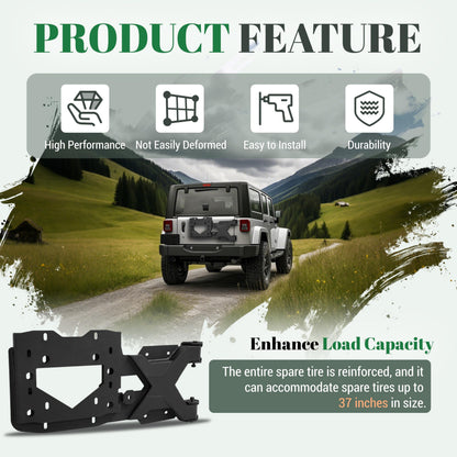 Gelacie Spare Tire Carrier Up to 37 inches Spare Wheel Compatible with 2007-2018 Jeep Wrangler JK Steel Powder Coated Black