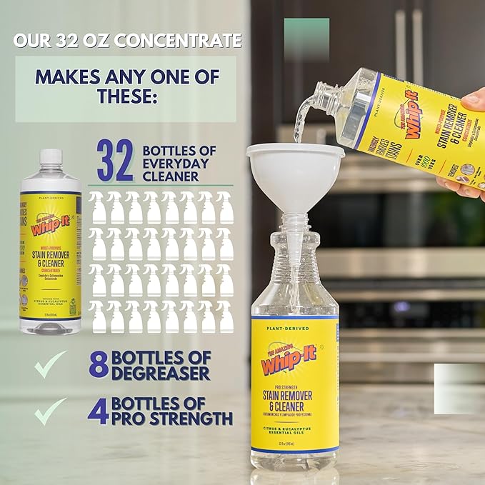 Whip-It Stain Remover and Concentrate Kit, 2-32oz Concentrates & 1-32 OZ Pro