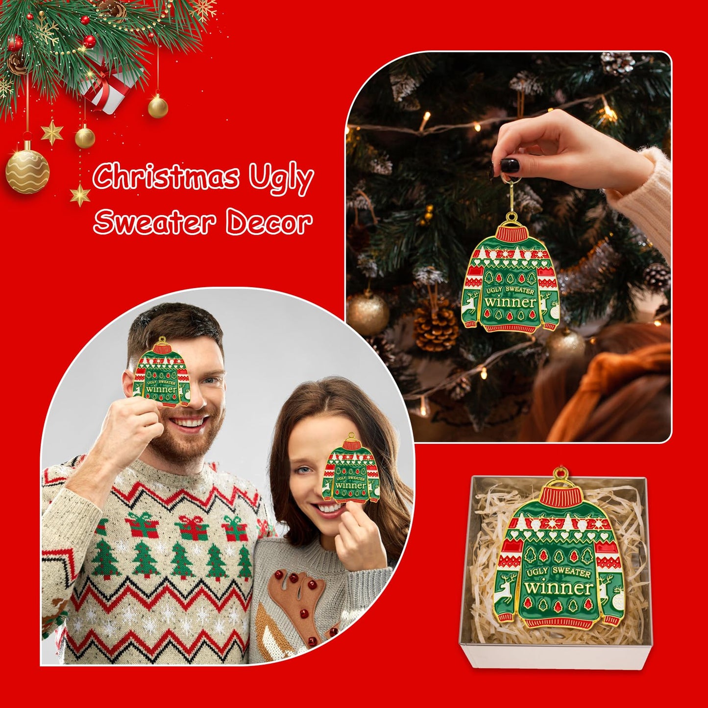 Abaokai Ugly Sweater Medal Christmas Style Neck Ribbon, Award Contest Medals, Best Ugly Christmas Sweater Trophy