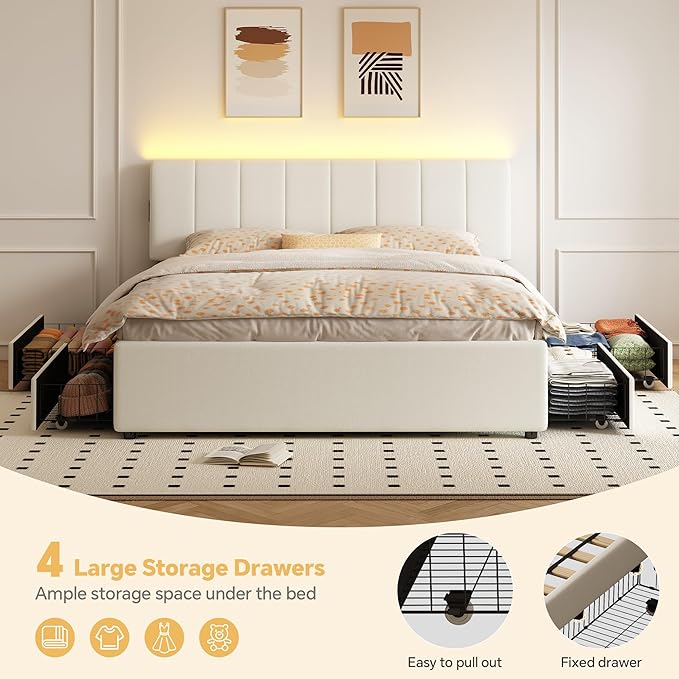 King Size Upholstered Platform Bed