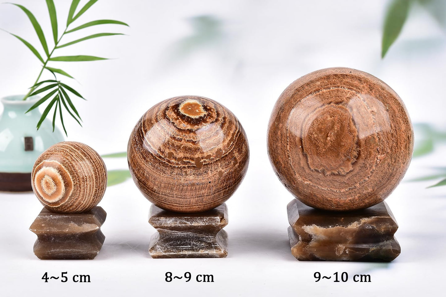 AMOYSTONE Moroccan Onyx Ball Divination Sphere Yellow Agate Decorative Ball Natural Healing Crystals Striped Sphere for Feng Shui 41-50mm with Stone Stand
