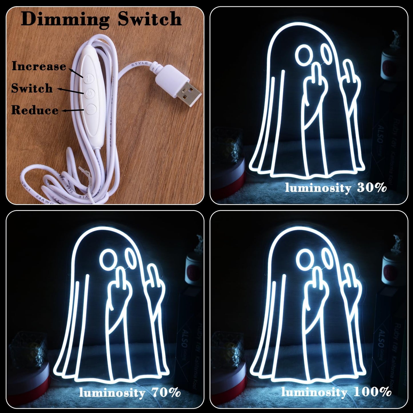 Ghost Halloween Neon Light Sign Spooky Middle Finger LED Lights for Halloween Party Decorations Bedroom Living Room Home Kids Room Man cave Bar Pub Cafe