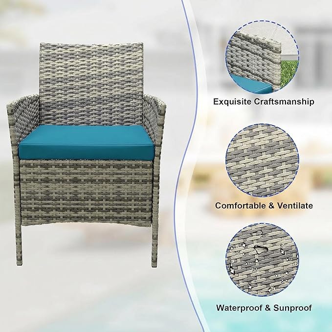 GarveeLife 3 Piece Patio Furniture Set, Rattan Outdoor Furniture