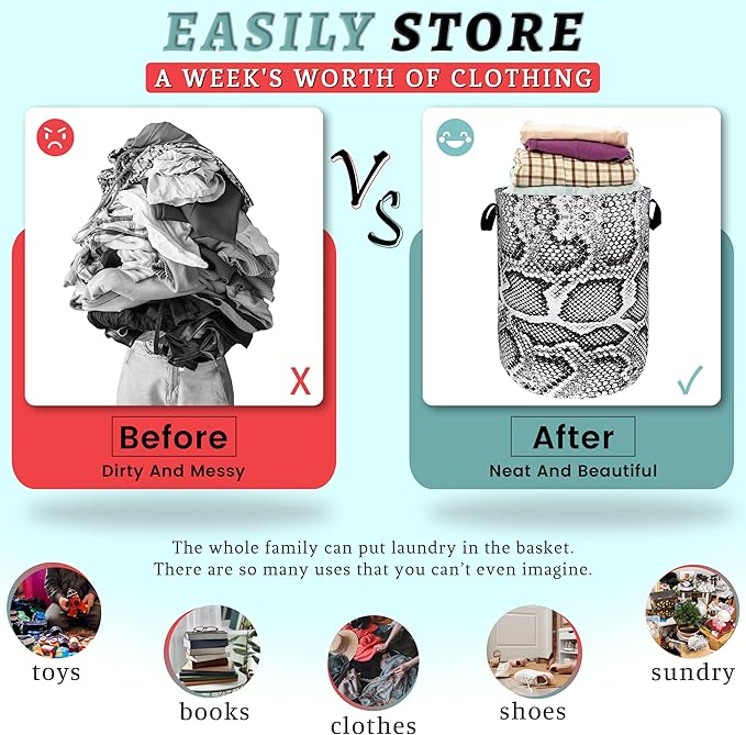 Grey White Snake Texture Laundry Hamper Snake Colorful Laundry Basket
