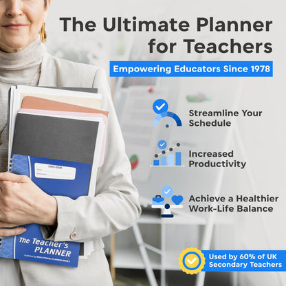 Educational Planning Books - The Teachers Planner 2025-26 & Academic Diary | (A4, 6 Periods) | Page-a-Day & Undated, with Dedicated Pages for Year Planning, Exams, Marking, Contacts - Purple (TP3-P)