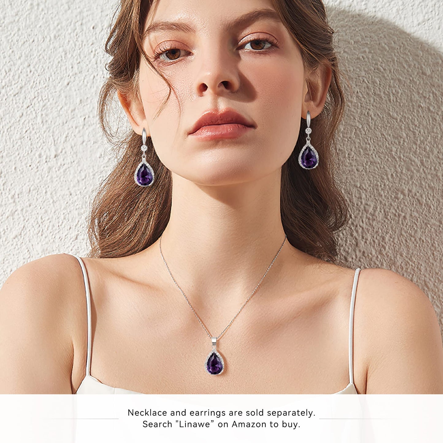 Linawe Silver Purple Dangle Earrings, Amethyst Crystal, Imitation Diamond Drop Chandelier Earrings for Women Trendy, Rhinestone Teardrop Dangly Earrings, Wedding Jewelry Set