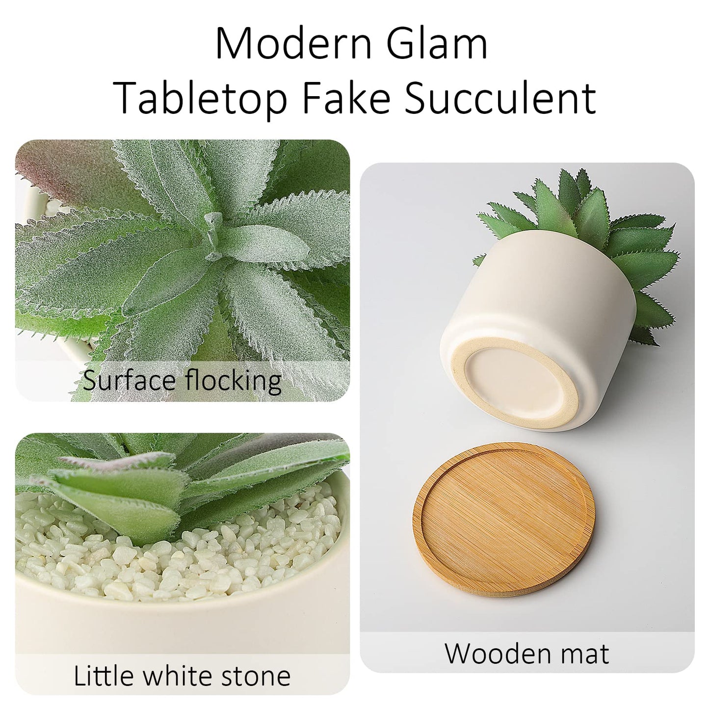 Hopewood Succulent Plants Artificial - Faux Agave Succulent Plant in Ceramic Pots with Bamboo Tray for Office Desk Living Room Decor(5.9inch)