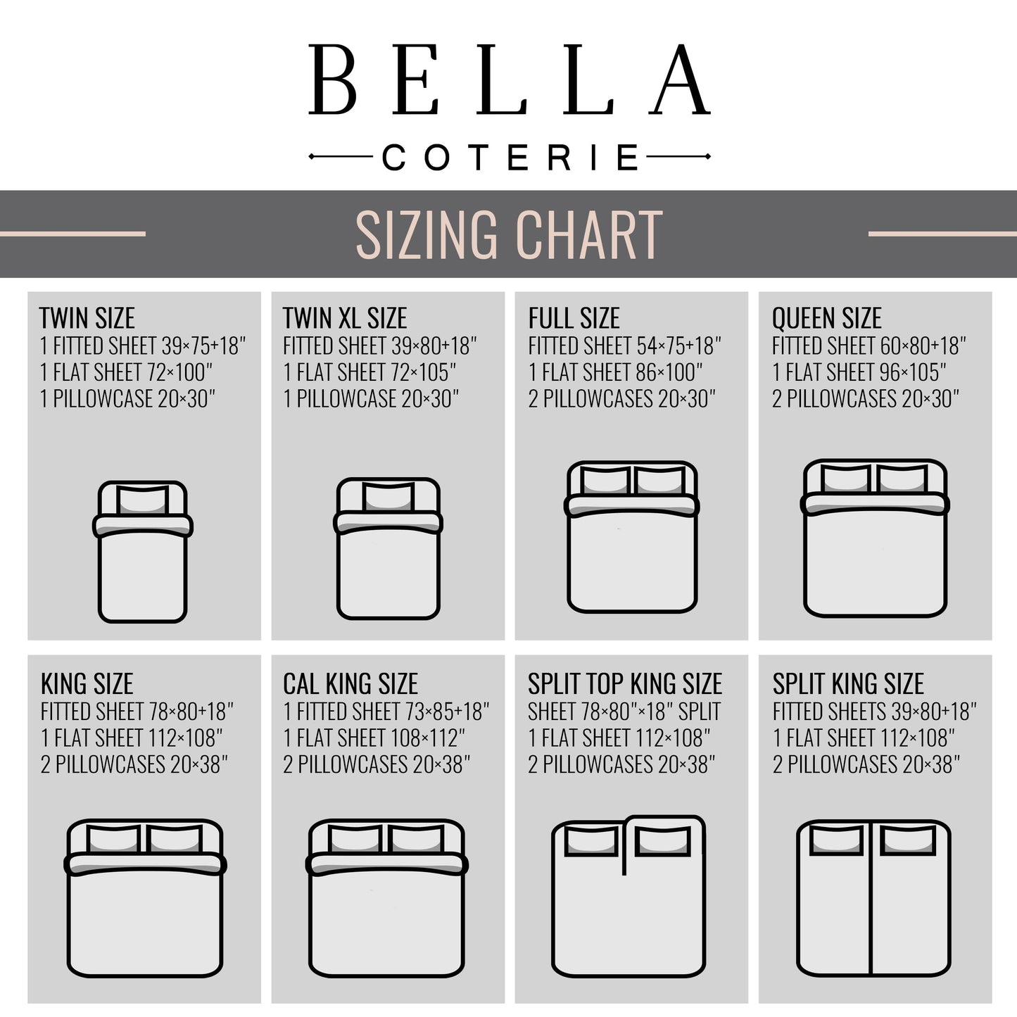 Bella Coterie Luxury Bamboo Viscose Split King Size Sheet Set | 2 Fitted Sheets for Sleep Number & Adjustable Beds | 100% Organically Grown | Cooling & Ultra Soft | 18” Deep Pocket [Mocha]