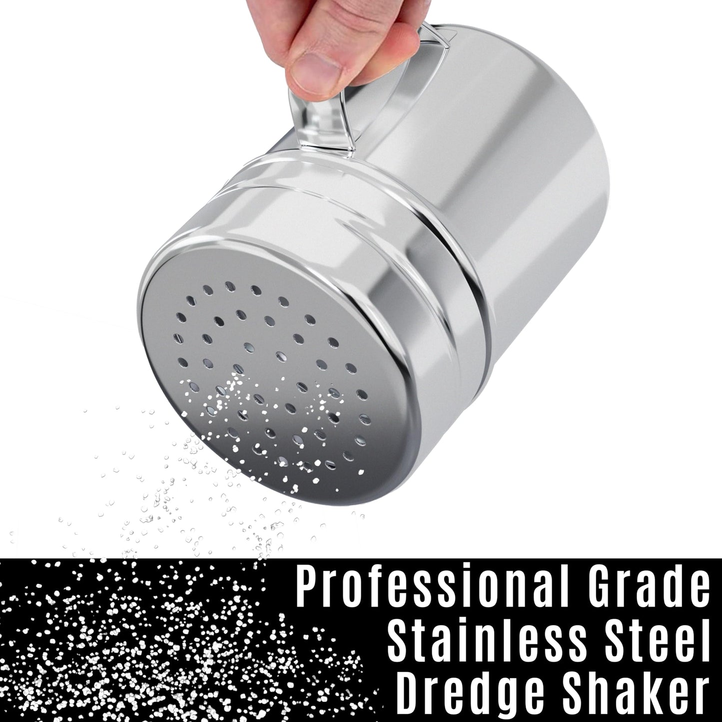 CUSINIUM 10oz Stainless Steel Salt Pepper Dredge Shakers - With Plastic Cap - With Handle - Pack of 4