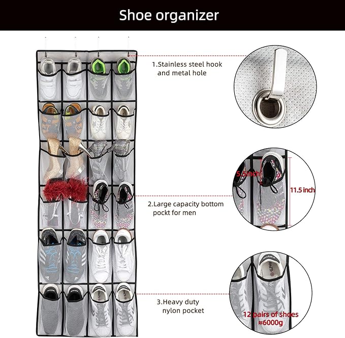 Hanging Shoe Organizer, Over The Door Shoe Organizer