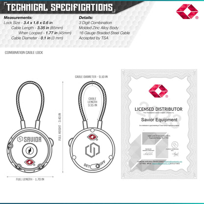 Savior Equipment Quality TSA-Approved 3-Digit Combination Cable Travel Luggage Locks for Rifle Bag Firearm Gun Case Accessories Ammo Boxes Outdoor Storage, Savior Teal, 4-Pack