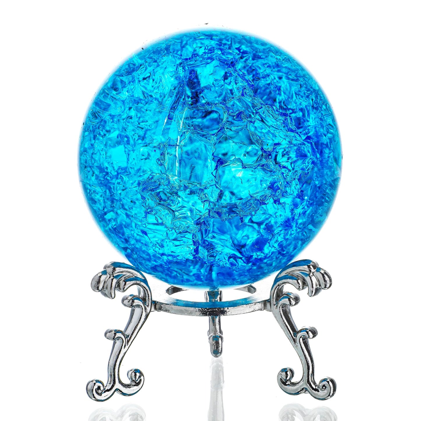 kanpura 60mm Ice Cracked Crystal Ball Paperweight Crystal Ball with Stand Glass Ball Ornament for Christmas Home Decor(Blue)